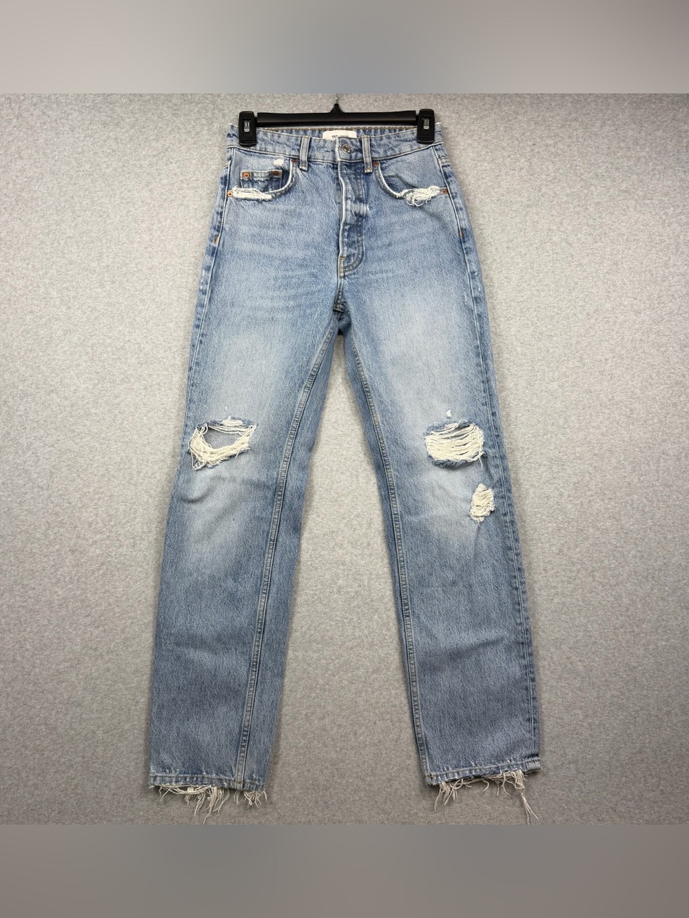 Zara TRF Denim Distressed Light Wash Straight Leg Jeans Size 00